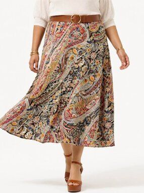 Bohemian Grunge Fairy Vince Camuto 70s Maximalist Paisley Midi Skirt [size XXL]